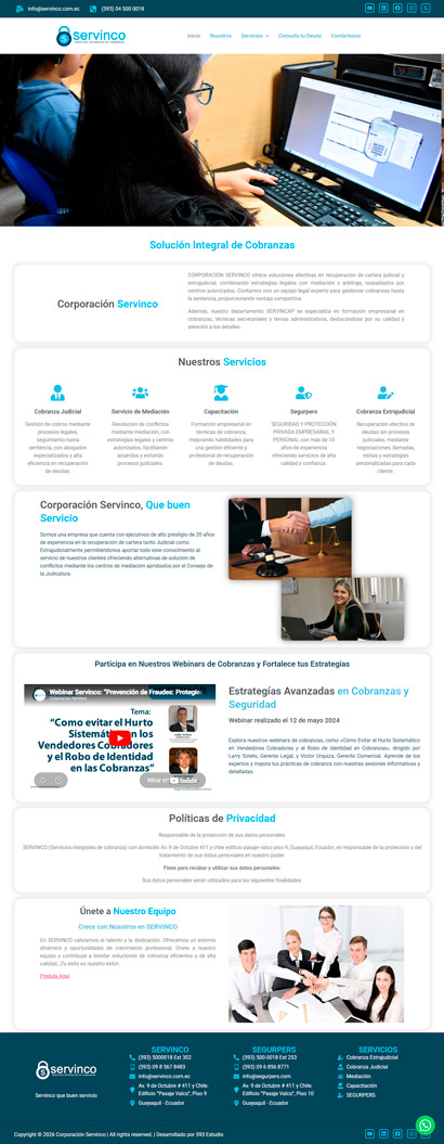 Desarrollo de páginas webs | Portafolio | Cliente: Servinco