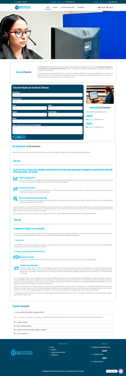 Desarrollo de páginas webs | Portafolio | Cliente: Servinco Collections