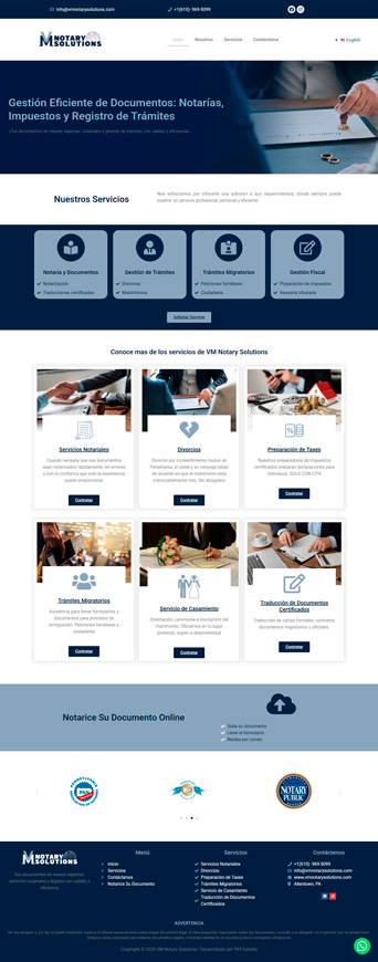 Desarrollo de páginas webs | Portafolio | Cliente: VM Notary Solutions